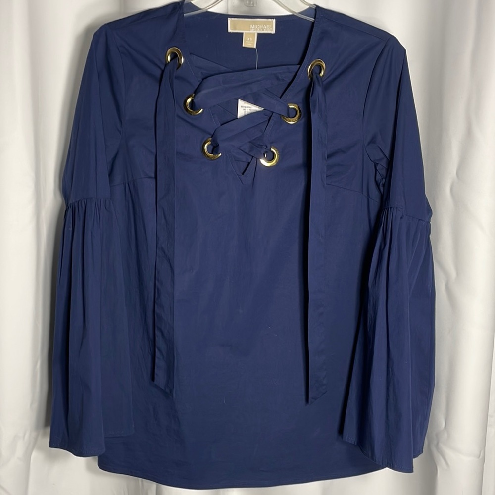 NWT. Michael Kors blue long sleeve blouse.